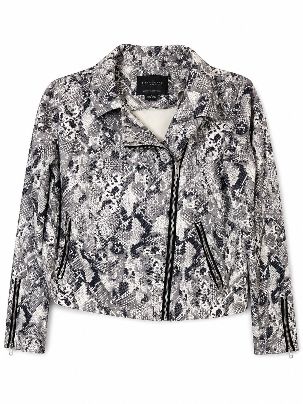 Sanctuary Black & Gray Snake-Print Moto Jacket